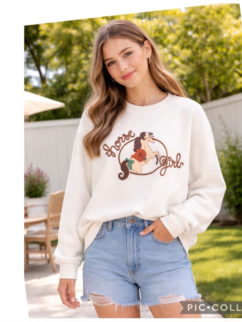 Trixie Cosmetics Horse Girl Graphic Sweatshirt Cream Western Vintage Style